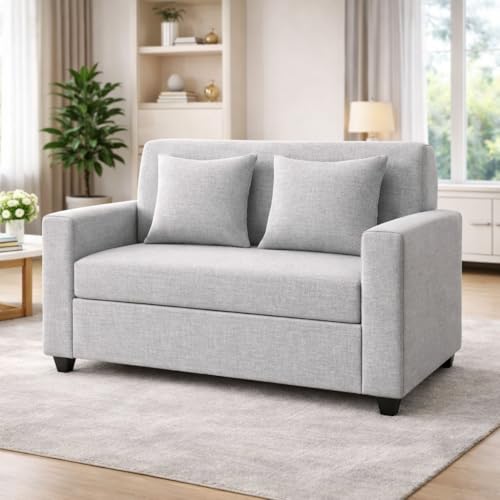 Image of 2 Seater Fabric Sofa | Sofa for Living Room & Home | Furniture for Office & Hotels | Fabric Color - Light Grey