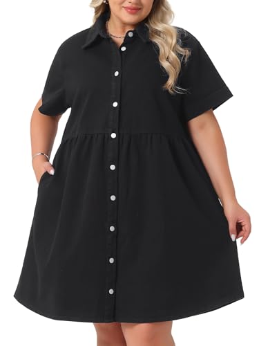 Image of Agnes Orinda Denim Dress for Women Plus Size Button Down Babydoll Sundress Jean Dress with Pockets 2026 Vacation