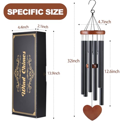 Image of Black Metal Wind Chimes Outdoor Large, Modern Aluminum Deep Tone Tubes, Decorative Hanging Wind Chime for Patio Garden Porch Yard Balcony, Stylish Home Decor