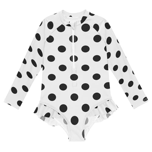 susiyo Black Polka Dot Girls Long Sleeve One Piece Swimsuits Rash Guard Bathing Suit UPF 50+ Zipper Girl Swimwear