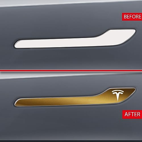 Image of IPG Compatible for Model 3 / Model Y /Juniper Door Handle Decal Sticker Wrap Kit (Set of 4) with Tesla Logo Personalize Your Tesla (Metallic Gold)