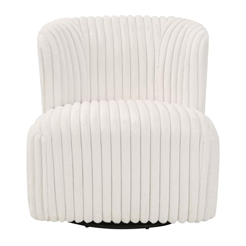 OSP Home Furnishings Lucia Modern Barrel Swivel Accent Chair, White Cord Fur Fabric