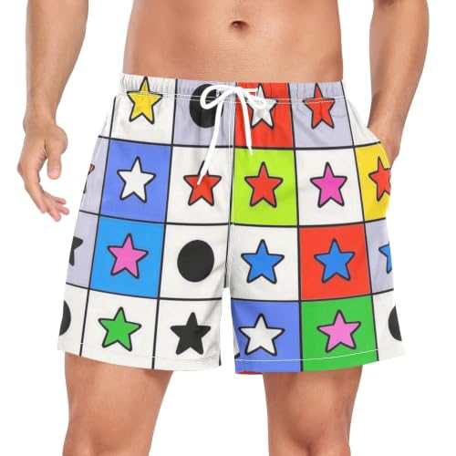 Traje de baño para hombre a cuadros con estrellas de secado rápido