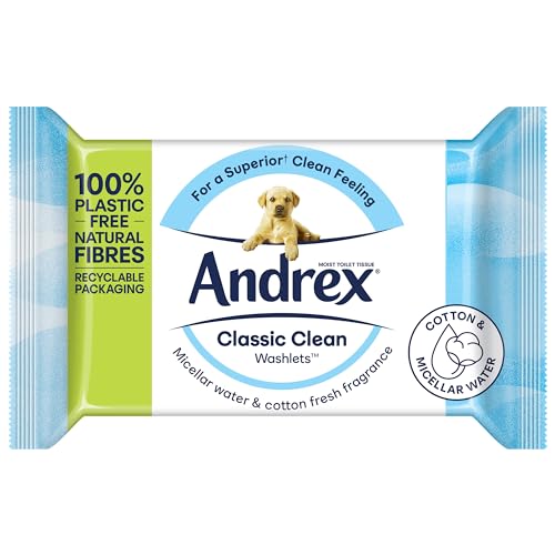 Andrex Classic Clean Washlets, 12 Packs, Flushable Toilet Tissue Wet Wipes with Micellar Water-Biodegradable & Plastic-Free - Use with Regular Toilet Roll for a Shower Fresh Clean - Image 3