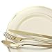OCCASIONS 240 Plates Pack,(120 Guests) Heavyweight Premium Wedding Party Disposable Plastic Plates Set -120 x 10.5'' Dinner + 120 x 7.5'' Salad/Dessert (Ivory & Gold Rim)