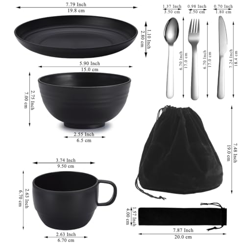 Berglander Campingbesteck Set 1 Stück, Wiederverwendbare Besteck-Sets Messer, Gabel, Löffel, Tassen und Teller und Schüsseln, tragbares Reisebesteck-Set, leicht zu reinigen, spülmaschinenfest