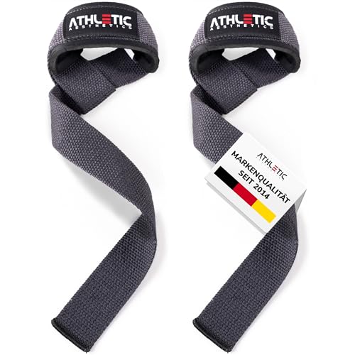 Zughilfen für Krafttraining und Bodybuilding (gepolstert) - Profi Lifting Straps 60 cm Länge für Fitness, Weightlifting, Kreuzheben - Zughilfe im Paar für Frauen und Männer (Dunkelgrau)