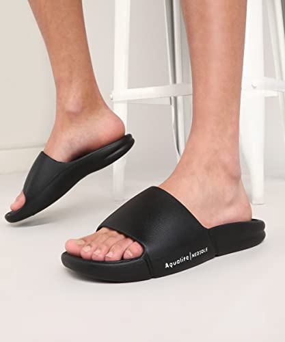 Image of Aqualite Men's Slides Slippers | Slip-On Flat Base Flipflop for Men | Anti-Skid Sole, Lightweight & All-Day Comfort | Casual Home & Outdoor Sandal for Men