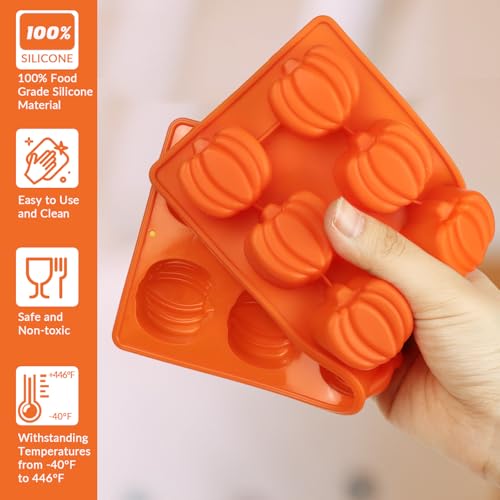 Image of 2 Pcs Pumpkin Silicone Molds, Halloween Pumpkin Chocolate Molds, Fall Pumpkin Candy Mold for DIY Cake, Chocolate, Candy, Jelly, Wax Melt, Ice Cubes (12 Cavity)