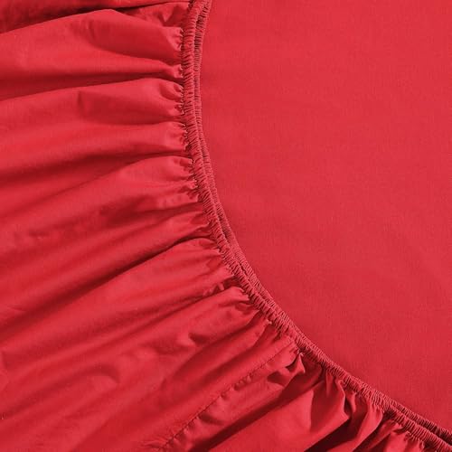 Image of Tommy Hilfiger - Sheet Set, Cotton Percale Bedding with Matching Pillowcases, Crisp & Cool, Solid Home Essentials (Red, Full)