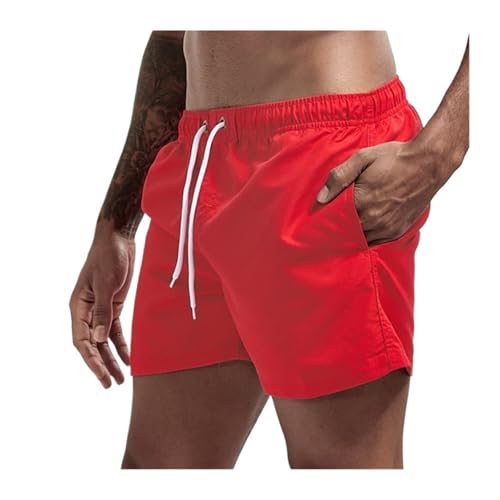 Mens Shorts 2PCS Mens Swim Trunks with Mesh Lining Side Pockets Beach Shorts(Red,XL)