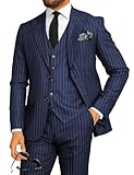 SPTALLFITJSV Men's Navy Blue Pinstripe Suit 3 Piece Gomez Addams Costume Business Wedding Prom Suit 2 Button Tuxedo Jacket Vest & Pants, M