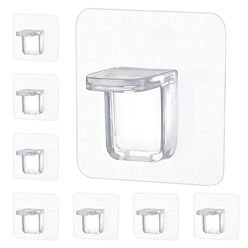 Image of 8 Pieces Adhesive Partition Hook, No Drill Shelf Support Brackets Suitable for Kitchen Lockers, Wardrobes, Display Cabinets