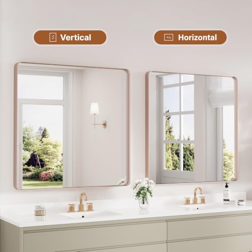 Image of Kosmonia 36x36 Inch Bathroom Vanity Mirror Brushed Rose Gold