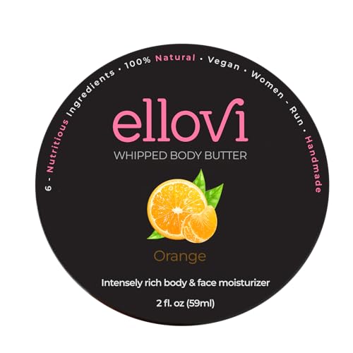Ellovi All-Natural Whipped Body Butter – Orange – Pure Enough to Eat – Made With Just 6 Vegan Ingredients – Ultra-Rich 100% Plant-Based Hydrating Moisturizer For Naturally Healthy Skin