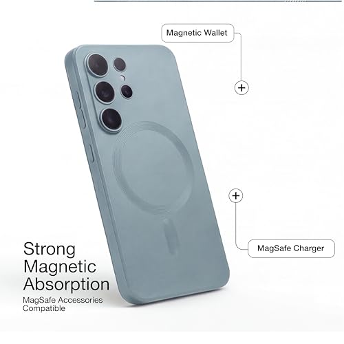 Image of amazon basics Premium Mag-Safe Case for Samsung Galaxy S25 Ultra 5G | Shockproof & Anti-Scratch Cover | Soft Silicone with Wireless Charging | Camera Lens Guard - Blue