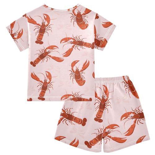 Pink Bows Lobster Pajama Set, Short Sleeve Cotton Sleepwear Nightwear2