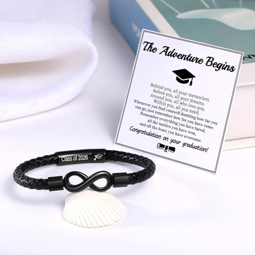 Image of Leather Bracelet Gifts for Men, To My Son Bracelet Fathers Day Bracelet Gifts Dad Grandpa Love You Forever Engraved Birthday Valentines Graduation Gift Infinity Knot Jewelry