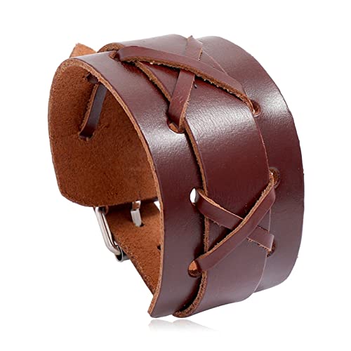 QWEQWE Black Brown Cuir Cuir Large Épaissement Punk Hommes Montre Bracelet Bracelet Bijoux (Metal Color : Dark Brown) Cover