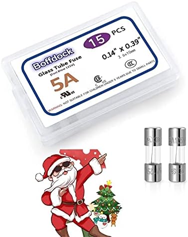 0.14 x 0.39" F5AL125V Xmax Mini Fuse-Boffdock UL Listed 5A 110V 125V 15 PCS Christmas Lights Fuse Quick Blow Glass Fuses for String Lights,Bubble Light Strand(F5A)