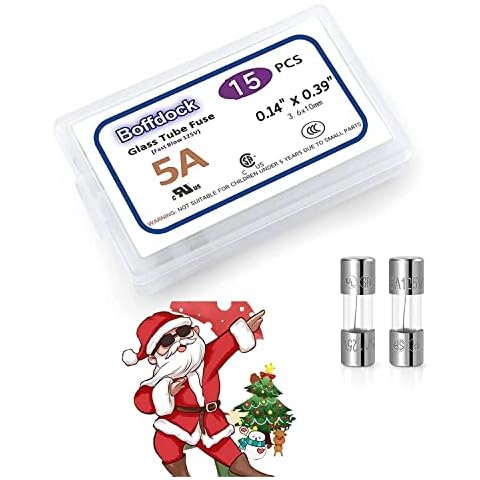 0.14 x 0.39" F5AL125V Xmax Mini Fuse-Boffdock UL Listed 5A 110V 125V 15 PCS Christmas Lights Fuse Quick Blow Glass Fuses for String Lights,Bubble Light Strand(F5A) Cover