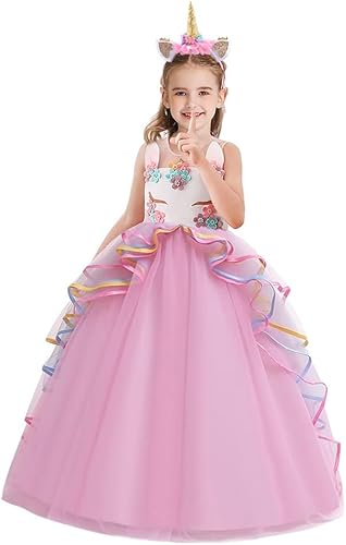 HOIZOSG Disfraz de unicornio para niñas, vestido de princesa de tul sin mangas, fiesta de Navidad, boda concurso vestido de bola con diadema