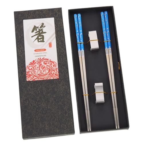 healvian 不銹鋼製軽量箸 小型箸置き付き 滑り止め模様入り 家用アジア料理向け 無臭 食洗機対応 食卓アクセサリー