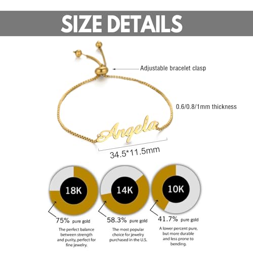 MRENITE 10k 14k 18k Solid Gold Personalized Name Bracelet – Dainty Name Plate Bracelet - Custom Any Name Fine Jewelry Gift for Women Adults Wife 5