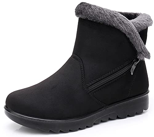 Zapatos Invierno Mujer Botas de Nieve Casual Calzado Piel Forradas Calientes Planas Outdoor Boots Antideslizante Zapatillas para...