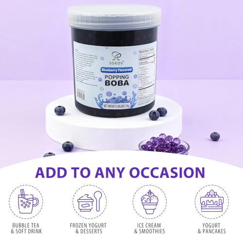 Image of Soeos Blueberry Popping Boba Pearls, 2.6 LB (1.2kg)