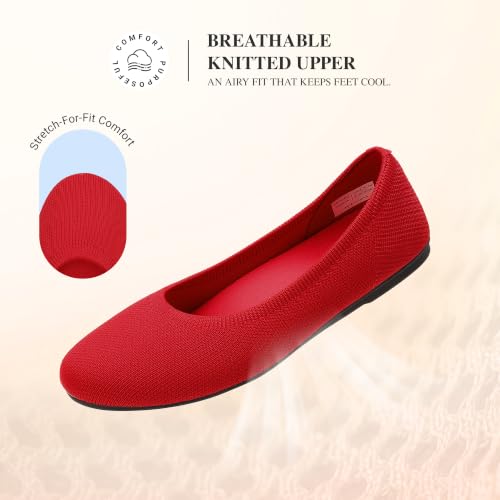 Image of DREAM PAIRS Women's Dress Knit Ballet Comfort Flats | Comfortable Round Toe Slip-On Flexible Portable Breathable Dress Office Flats for Daily Walking and Travel