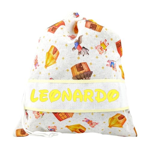 ALMATEX SRL Personalised Nursery with Name Bag 31 x 36 cm with Custom Band Cotton 100% Made in Italy - Timely Delivery, Porcell, One Size