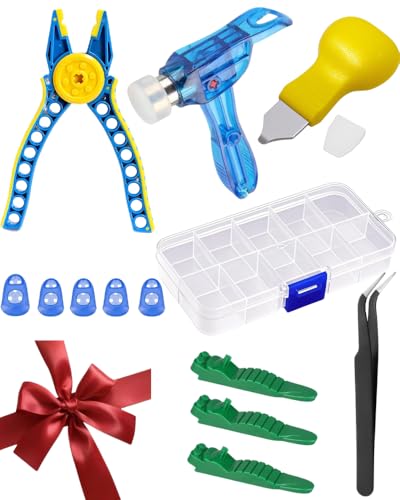Treayes 15PCS Remover Building Blocks Tool Kit - 3 PCS Brick Separator Blocks Tool Suit Multi-Functional Hammer Red Gift Ribbon Pliers Tweezers Finger Protectors with Iron-Box (Blue)