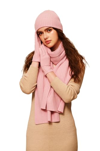 3 in 1 Women’s 100% Merino Wool Hat Gloves Scarf Set, Soft and Comfortable Keep Warm Set, Ideal Gift for Women in Winter