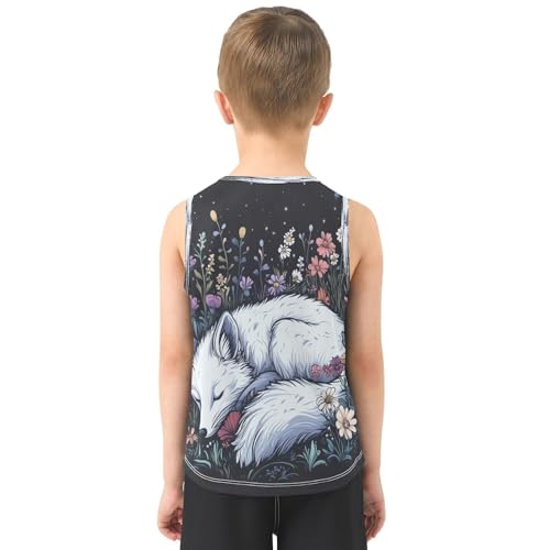 Fox Floral Garden Black Boys Tank Tops Sleeveless Tank Top Shirts Undershirts for Kids,3T3