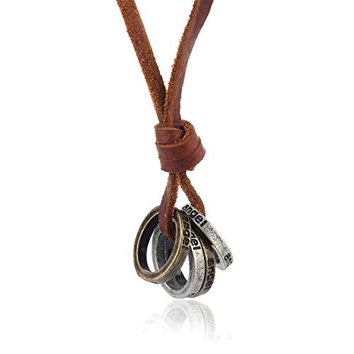 Preisvergleich Produktbild Aszhdfihas Halskette Retro Legierung Ring Woven Rindsleder Auto Charme Innen Rückspiegel Dekoration Hängen Anhänger Mode Halskette für Frauen und Mädchen