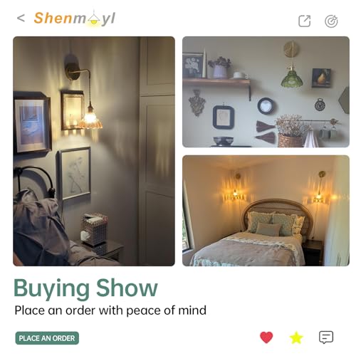 Image of Shenmoyl Vintage Wall Sconce with Amber Lily of the Valley Shade Pattern Glass Adjustable Chain Retro Gold Wall Mounted Light, Modern Wall Lamp Fixtures Decor for Bedside Bedroom Indoor Doorway