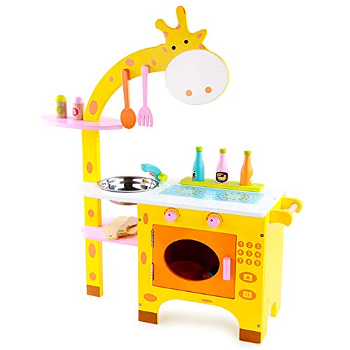 Arkmiido Juego de Cocina de Madera, Cocina Infantil con Forma de Jirafa con Accesorios Olla, sartén, Tabla de Cortar, Sal, Pimienta, Aceite de Cocina, Vino de Cocina, para niños a Partir de 3 años