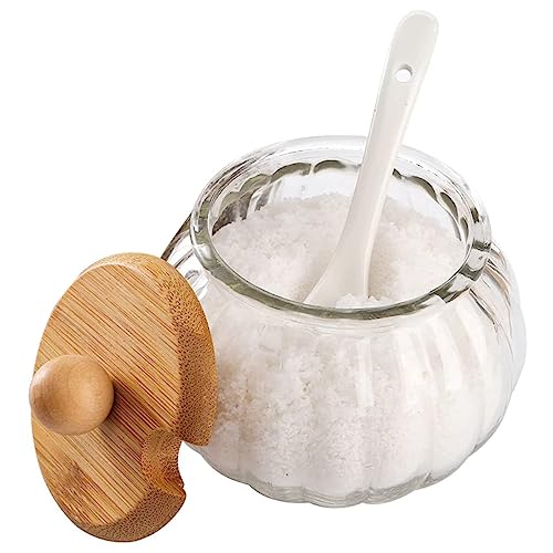BRIGHTFUFU Decorative Glass Pumpkin Spice Shaker Condiment Jar Bamboo Lid Ideal for Kitchen Bar Restaurant