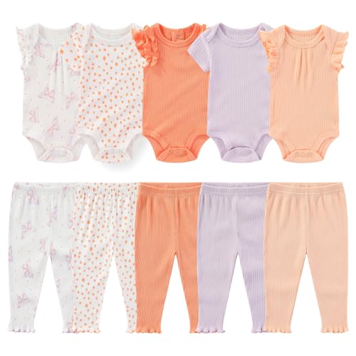 Image of MAMIMAKA Newborn Baby Layette Gift Set 10-Piece Baby Boy Girl Short Sleeve Bodysuits with Pants Infant Outfit Essentials