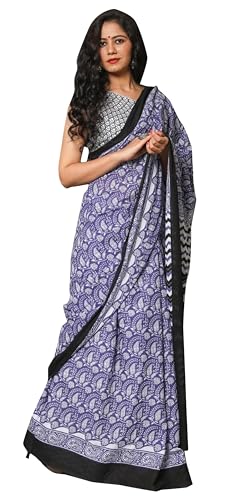 Sari en pur coton haut de gamme avec son tissu de chemisier traditionnel