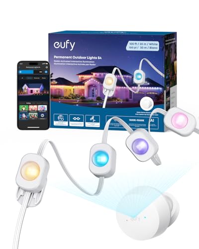 eufy Permanent Outdoor Lights S4, 3D Radar-Activated, 100ft with 72 LED Lights, Smart RGBWW for Christmas Decorations, AI Light Themes, Music Mode, Matter Support, IP67 Waterproof, Link with Cameras