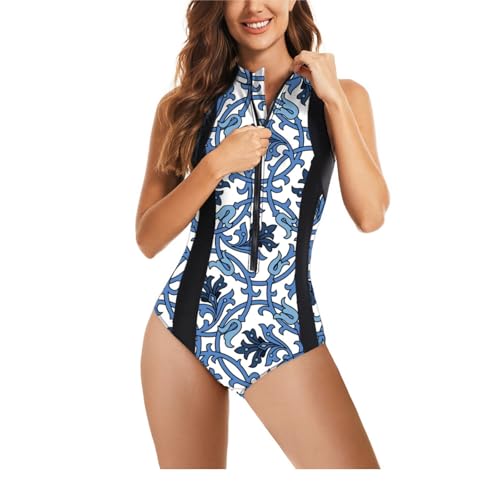Maillot de bain une pièce Daysskk anti-irritation sans manches à fleurs avec zip avant