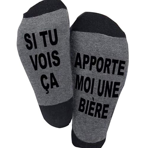Zemolo Funny Socks Chaussettes Coton, SI TU VOIS ÇA APPORTE MOI UNE BIERE Chaussettes Drôles Chaussettes Courtes Fantaisie Cadeaux Nouveauté pour Les Amateurs de Bière Homme Femme (style 2) Cover