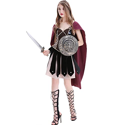 Image of Ulalaza Women's Cosplay Costume Cleopatra Greek Goddess Ancient Roman Warrior Uniform Outfit for Halloween Party
