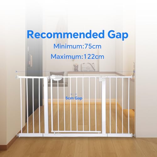 Baby Gate for Stairs, 75-122 cm No Drill Auto Close, White - Image 4