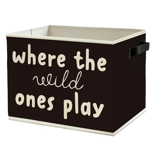 Image of Olive Red Boho Classroom Storage Bins Box with Handles, Where the Wild Ones Play Collapsible Basket Organizer for Kids Playroom Nursery Bedroom Bathroom Books Clothes