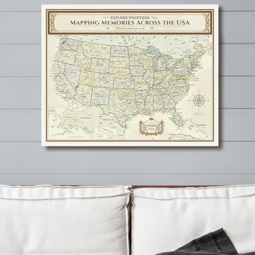 Image of DECORARTS - Colorful USA Map Art Canvas Wall Art, Classic United States Maps for Wall, Hand-Stretched Giclee Print, Living Room Bedroom Office Home Decor, Ready to Hang, Handcrafted in USA, 20x16''