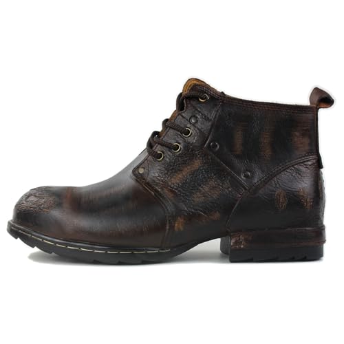 Image of Men's Grippy Black Iron Piece Toe-tipped Design Chukka Boots Lace-up Motorcycle Casual Leather Dress Ankle Boot for Men Fashion 6015-3-A-R