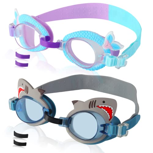Tsctswk 2 Pack Kids Swim Goggles?No Leaking Waterproof Anti Fog Adjustable Swimming Goggles or Kids Ages 2-12 Toddler Boys Grils